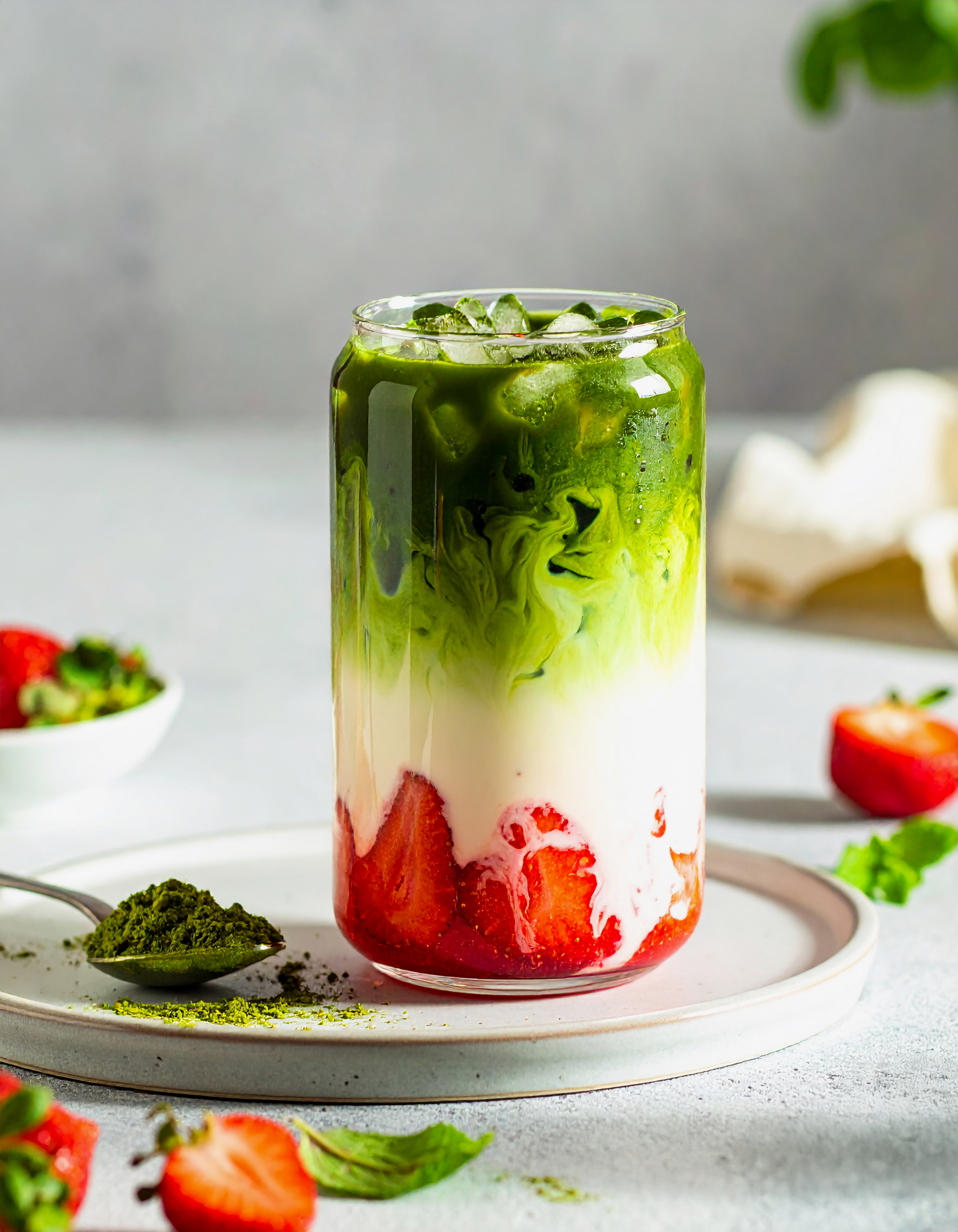 strawberry matcha latte refreshing layered drink